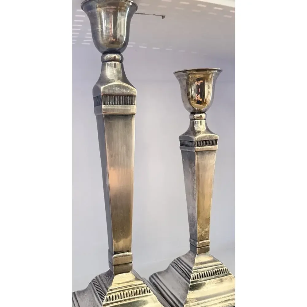 Pottery Barn Silver Taper Maxfield Hotel Candle Stick Holders 14” And 12” Set